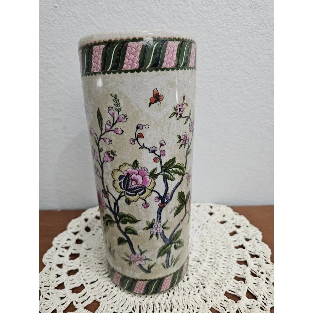 Asian‎ Porcelain Cylindrical Vase Vintage Garden Ridge 12